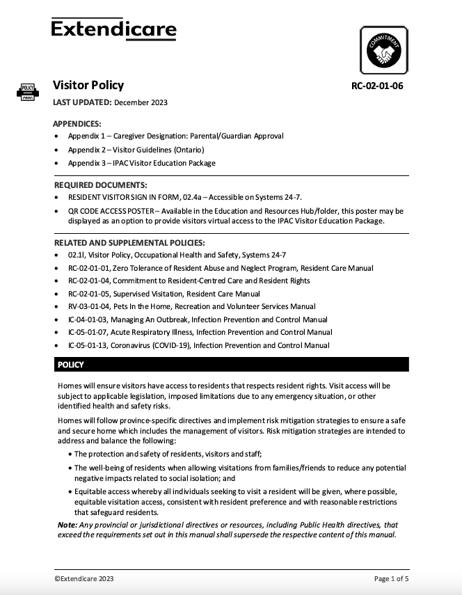 Chippawa Visitor Policy Cover